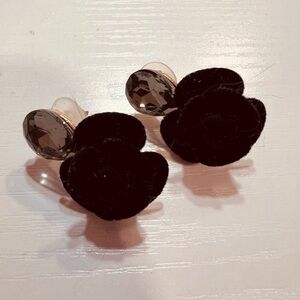 Black Floral Earrings with Gem Accents